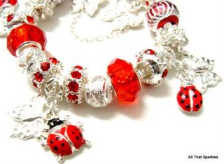   Ladybug Ladybird Butterfly Girls Child European Charm Bead Bracelet