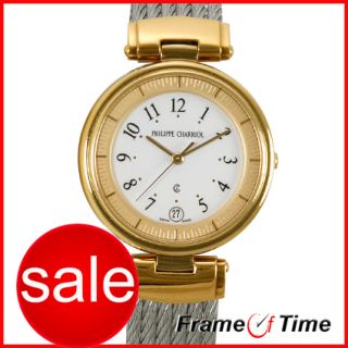 Philippe Charriol Midsize Gold Steel Cable Bangle Watch