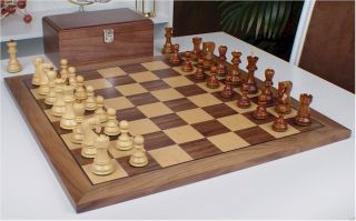   Staunton Chess Set in Golden Rosewood & Boxwood & Walnut Board 3.25