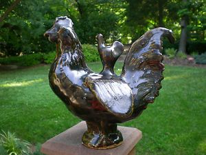 EARLY RARE Charles MOORE Double Chicken Southern Folk Pottery