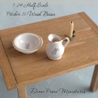 24 HALF Scale Ceramic Pitcher & Wash Basin 2 Piece Set   Dollhouse 