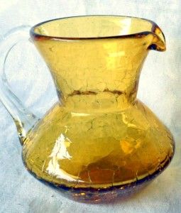 Vintage Pilgrim Amber Crackle Glass Small Pitcher Mint with Label 