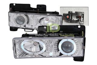 88 98 Chevy CK Projector Headlights, Clear Halo with LEDs Lights by 