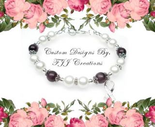 Purple Ribbon Awareness Jewelry Bracelet Support Gift White Glass 