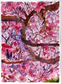 Abstract Watercolor Painting Flower Tree Branch Art