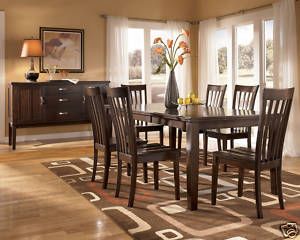   Contemporary Dark Cherry Dining Room Table Chairs Set Furniture