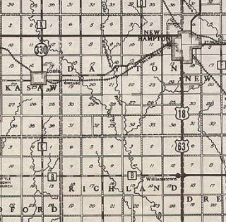 Chickasaw County Iowa Authentic Vintage Map New Hampton IA 74 Years 
