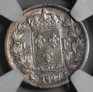   AU France RARE 19K Minted Charles x Silver 1 2 Franc Rouen Mint