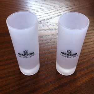 Set Of 2 Frosted CHAMBORD Tall Shot Glasses Liqueur Royale de France 