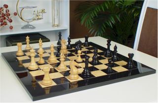  staunton chess set in ebony boxwood with black ash burl chess board 