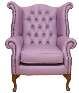 Chesterfield Queen Anne Chair High Back Fireside Wing Armchair Lilac 