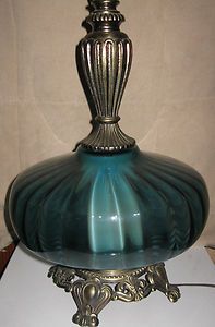 Chilo Table Lamp Vtg MCM Hollywood Regency Blue Glass Globe Mood Light 