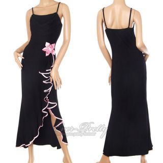 Charming Black Spaghetti Strap Falbala Flower Long Evening Gown 