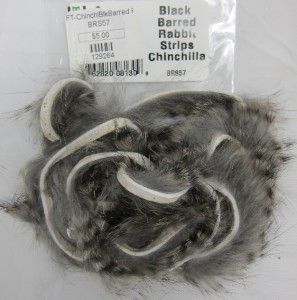   Hareline Dubbin Rabbit Strips fly tying  Black Barred Chinchilla BRS57