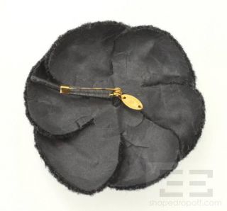 Chanel Vintage Charcoal Felted Camellia Flower Brooch