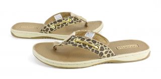 Sperry Seafish Linen Leopard Womens Thong Flip Flop Sandals Shoes 8 