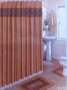   Set Animal Print Brown Leopard Fabric Shower Curtain Mat Rings