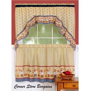 PC Bistro Fat Chef Kitchen Curtains Tier and Swag Set New