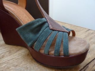 Chie Mihara BNIB Dunia Green Suede Brown Wedge Shoes UK 7 40 US 9 