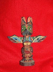 NATIVE AMERICAN TOTEM POLE, Vtg CHIEF WHITE EAGLE Indian Carved Wood 