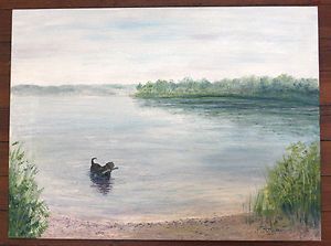 Original Oil Painting PJ Teller CHESAPEAKE BAY RETRIEVER Dog 16 5x22 