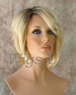 Wigs Long Layers Long Bangs Choppy Angles Blonde with Dark Roots Wig 