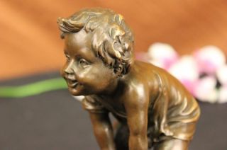 Art Deco Child Toddler Playing in Chair Bronze Figurine Figure Statue 