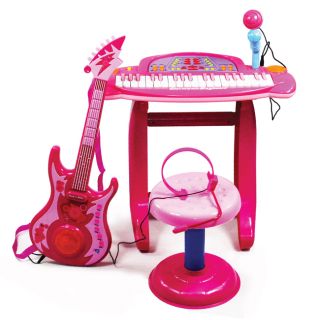 Kid Girls Children Piano Keyboard Microphone Electric Guitar Musical 