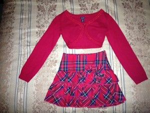 Childrens Place Girls Plaid Skirt Sweater Outfit Christmas Holiday 
