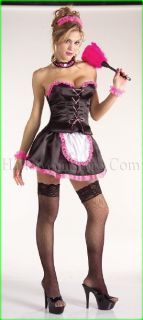 Sexy Adult French Maid Costume with Pink Trim. Includes Headpiece 