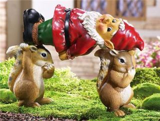 Chipmunks Kidnapping Gnome Garden Sculpture New