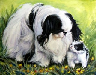 Japanese Chin Dog Puppy Original Painting J McNally
