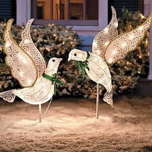 OUTDOOR LIGHTED SET OF 2 CHRISTMAS DOVES Yard Art Display Holiday 