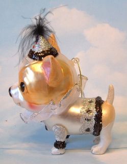   Holiday Glass Perot Clown Chihuahua Puppy Dog Christmas Ornament