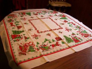 vintage christmas linen tablecloth 48x48 nice