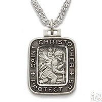 Square Sterling Silver Saint Christopher Medal Necklace