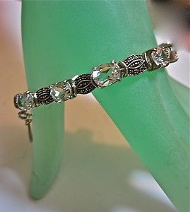 Sterling Silver 925 Marcasite & Faceted Clear Glass, Bevel Set Links 