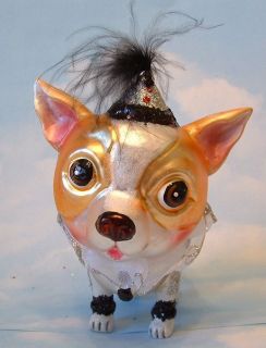   Holiday Glass Perot Clown Chihuahua Puppy Dog Christmas Ornament