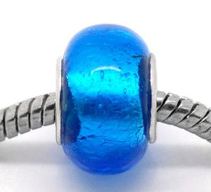 20 Dark Blue Foil Lampwork Glass European Charm Beads 14x10mm