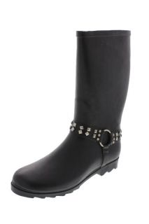 Chooka New Black Flat Studded Harness Rain Boots Shoes 10 BHFO