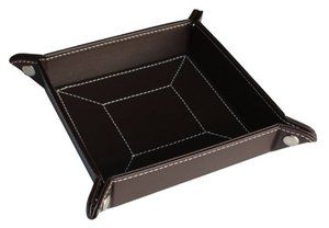 CHOCOLATE BROWN LEATHER COIN TRAY CATCHALL KEYS PHONE JEWELRY VALET 