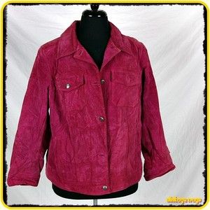 CHARTER CLUB Soft Suede LEATHER Jacket Womens Size 1X Purple buttoned 
