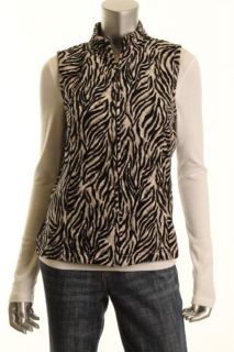 Charter Club New Black White Quilted Velour Animal Print Full Zip 