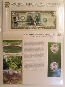 Chickasaw National Park $2 Bill with 2011 P& D, Chickasaw America TB 