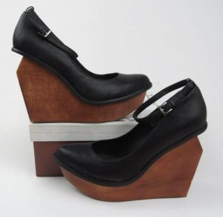 Jeffrey Campbell New Leather Broome Street Black Wedge Platform Heel 