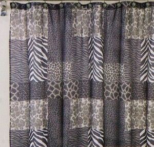 Safari Patch Zebra Cheetah Giraffe Fabric Shower Curtain Hooks