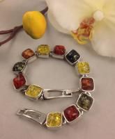 YELLOW, RED , GREEN & HONEY SQUARE PRESSED BALTIC AMBER TENNIS 