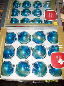 24 Christmas bulbs in blue round glass Antique vintage Ornaments