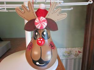 Hand Painted Reindeer Christmas Light Bulb Ornament