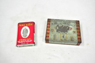 Vintage 2 Melachrino Co Egyptian Cigarettes Tin Canister Prince Albert 